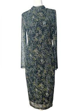Nine West Women’s Black Floral Print Long-Sleeve Midi Dress, Small. NWOT